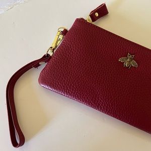 Red pebble, leather wristlet, wallet